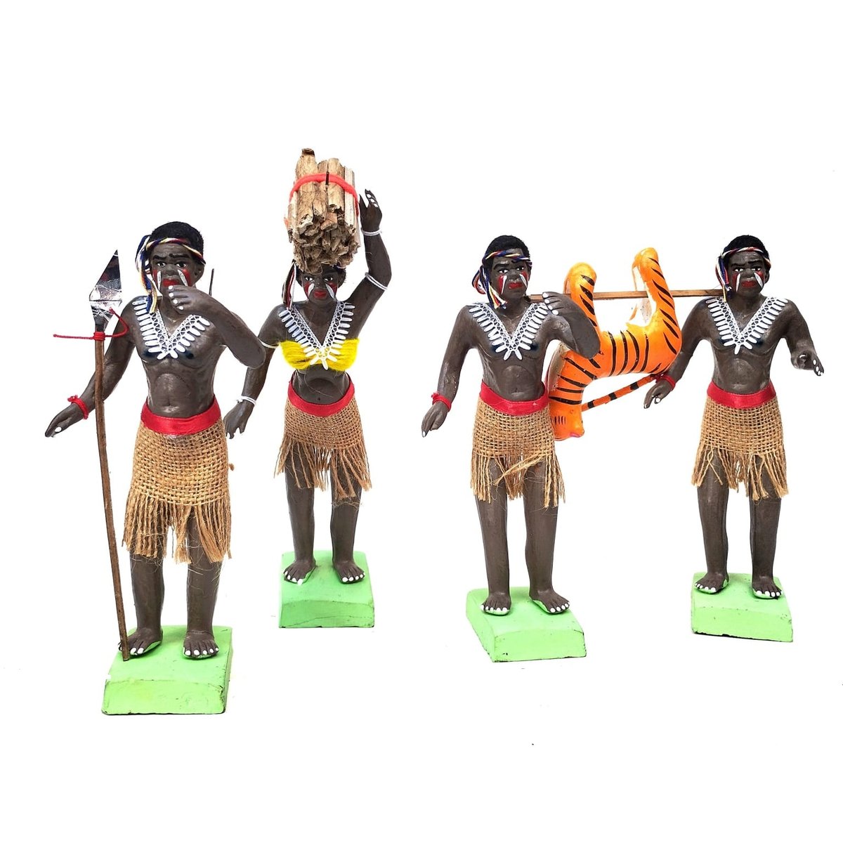 simonart and printing Clay Craft Tribal Tiger Hunters Group set of 4