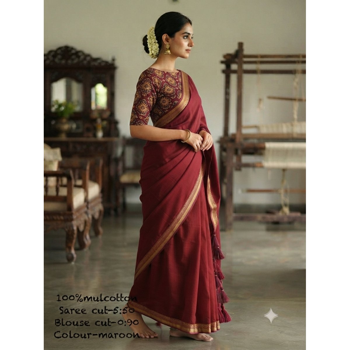 pure mul cotton saree with multi weaving border