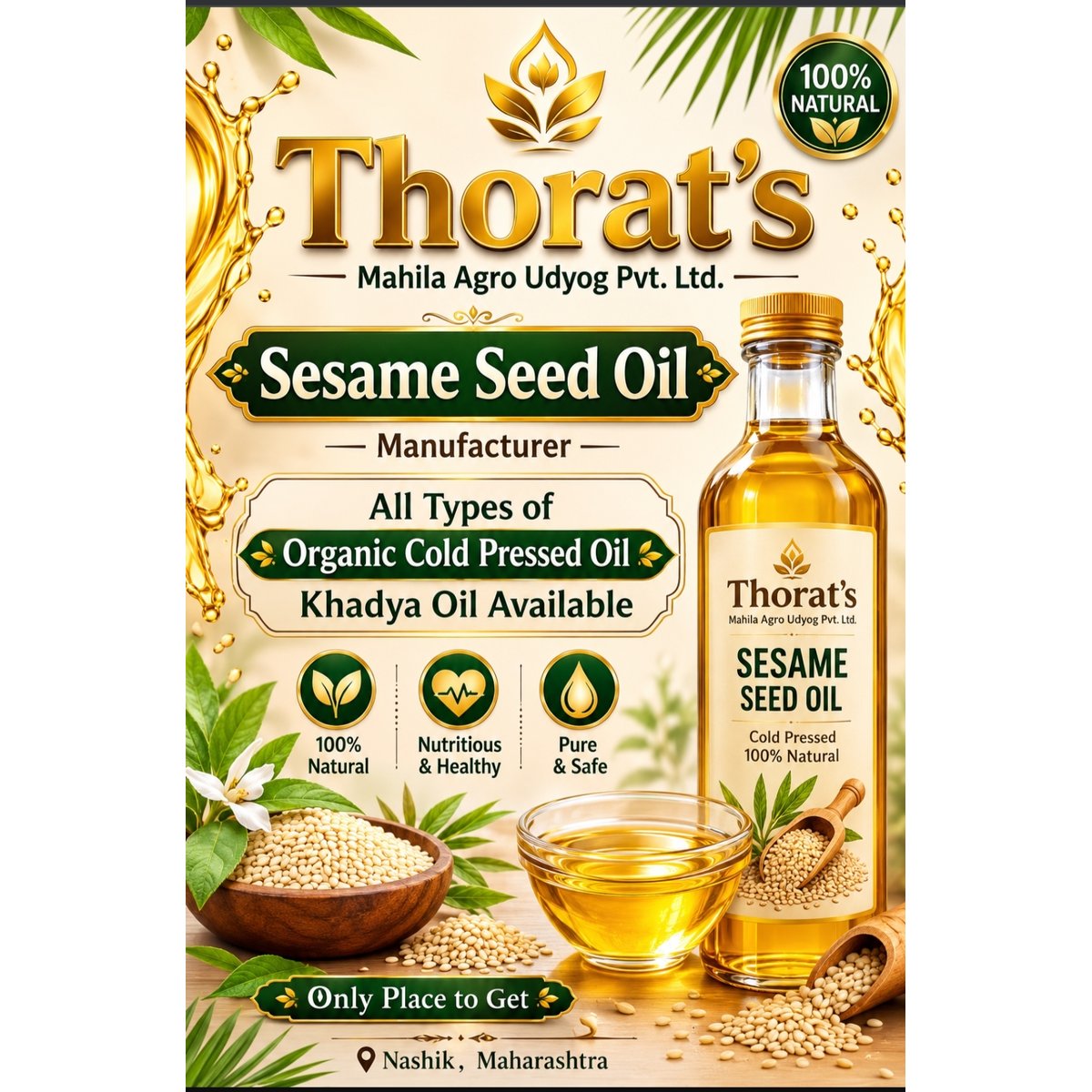 Cold pressed oil sesame seed oil