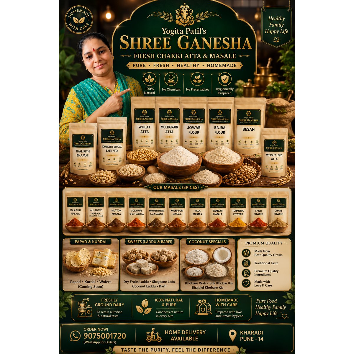 Organic masale, Moringa powder, homemade all type of Flour and many more