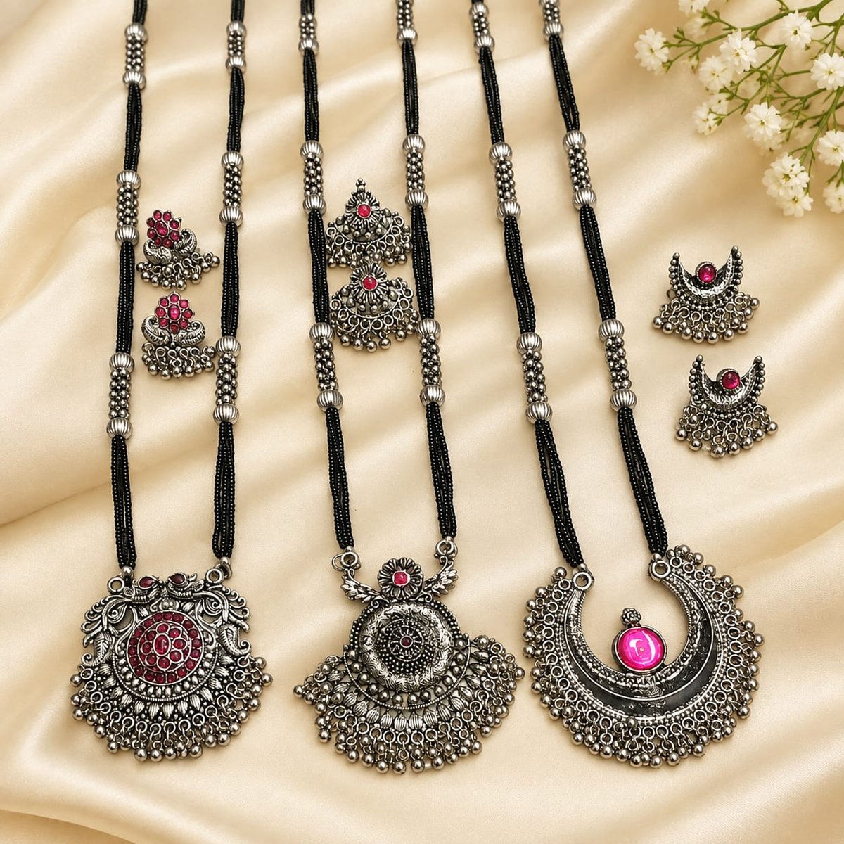 OXIDISED SILVER MANGALSUTRA WITH EARRINGS