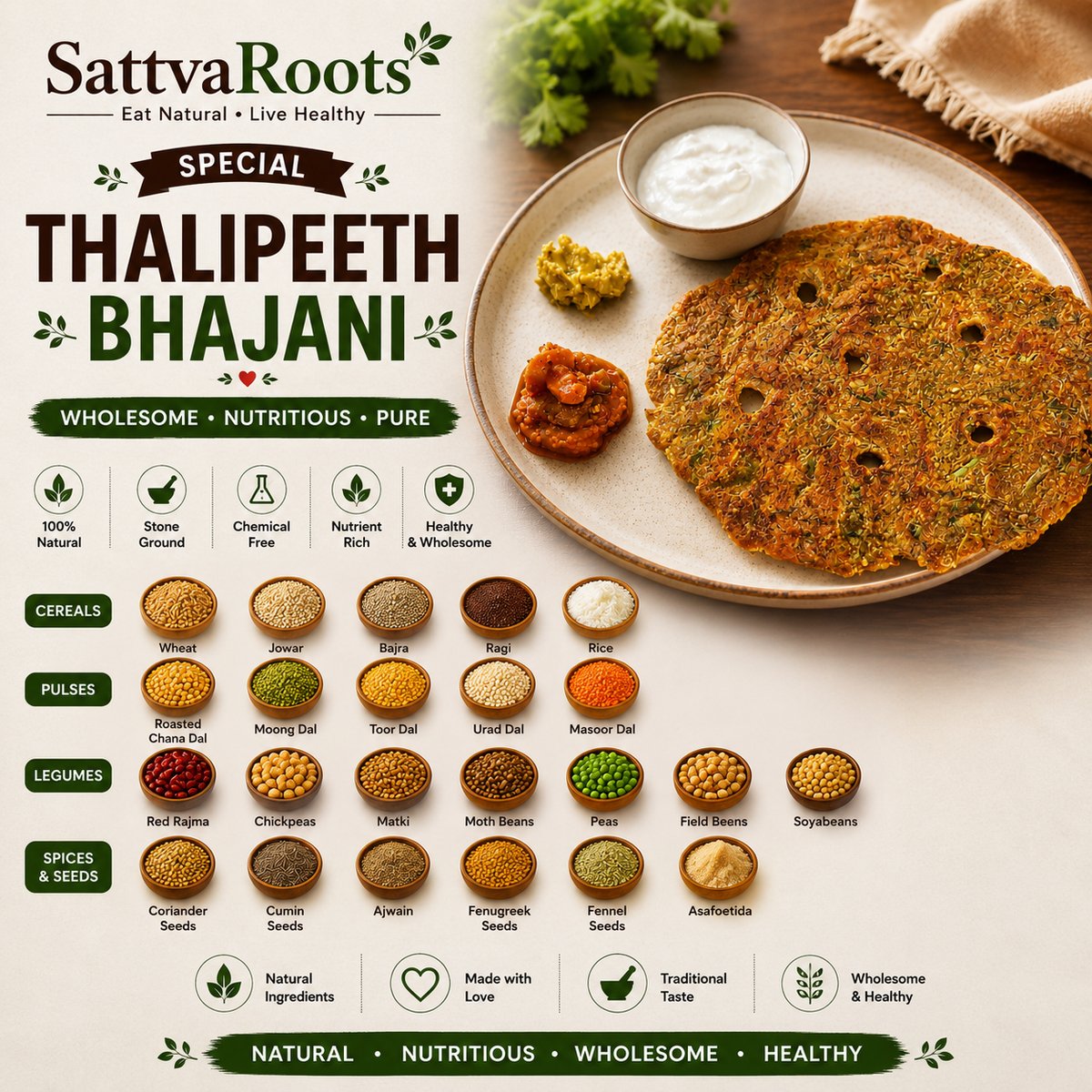 SattvaRoots Special Homemade Thalipeeth Bhajani